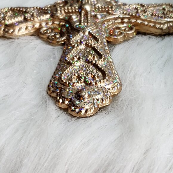 Golden Cross Ornament with Holo Iridescent Sparkles - Picture 2 of 8